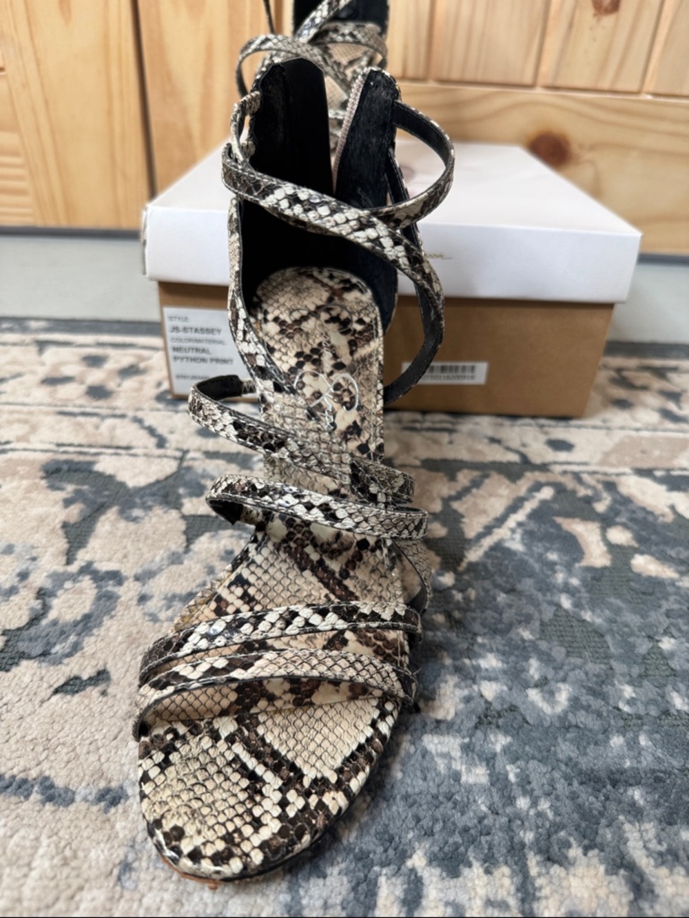 Jessica Simpson Neutral Python Print Strappy Block Heels - Picture 2 of 6